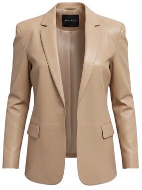 LAMARQUE BEIGE QUIRINA RELAXED FIT OPEN FRONT LEATHER BLAZER